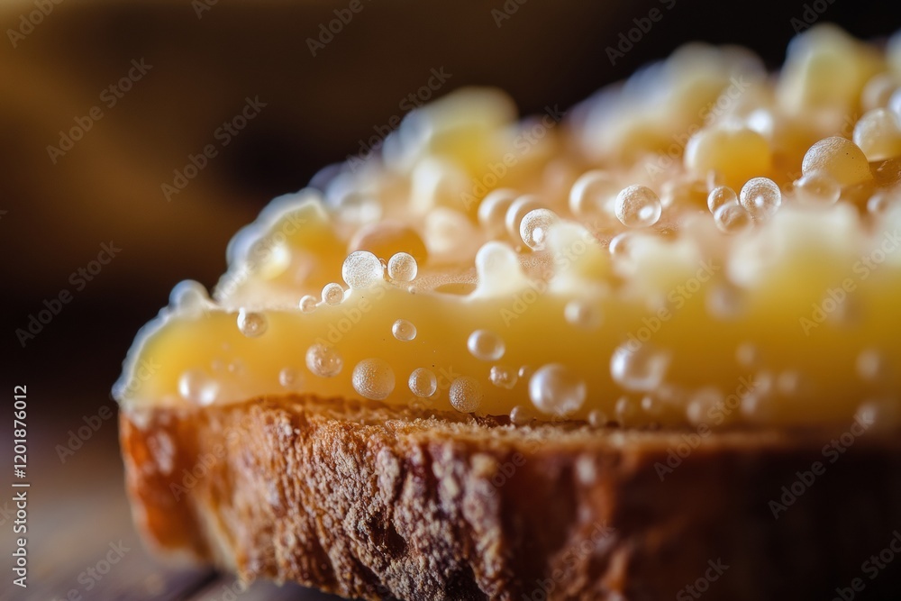 Leinwandbilder close up view of bacteria growth on bread showcasing microorganisms and texture in a natural setting