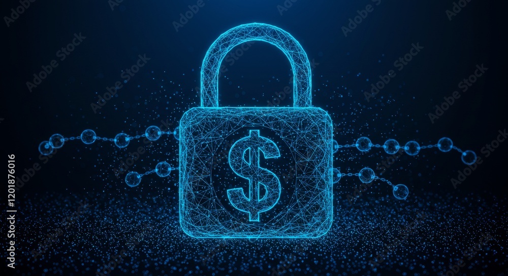 Aufkleber digital lock with dollar symbol highlighting financial security and data protection in glowing tech 