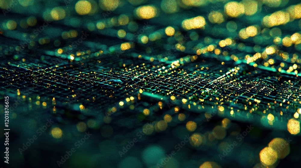 Aufkleber abstract teal and gold grid texture with bokeh background