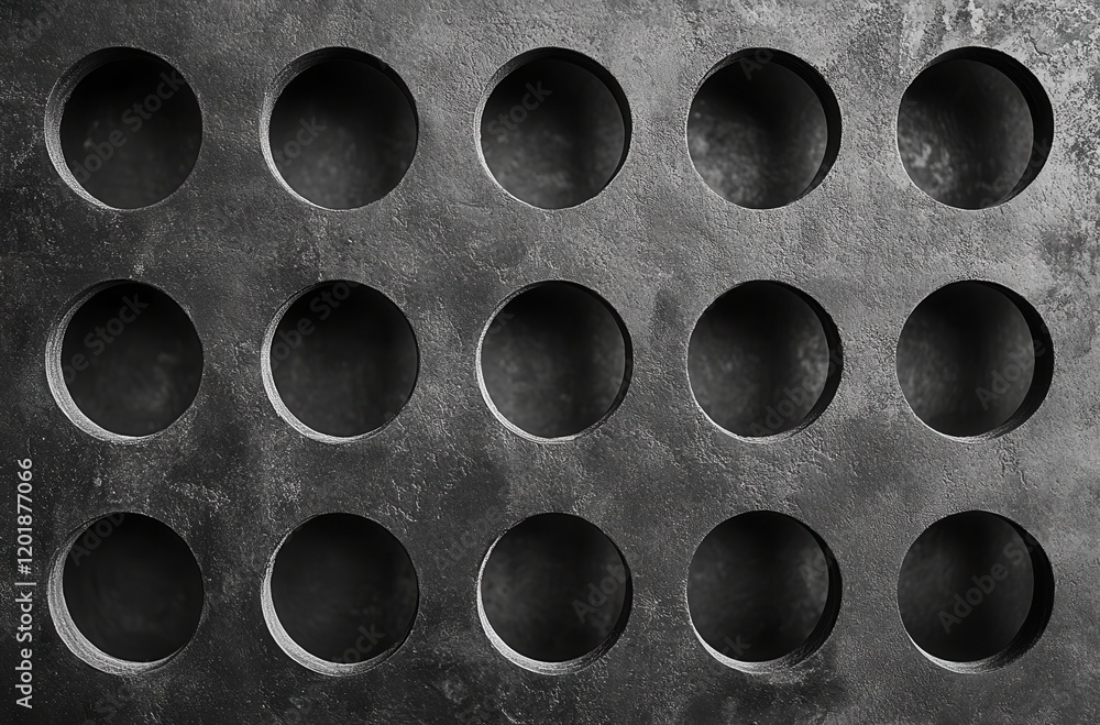 Aufkleber dark textured surface with circular indentations perfect for industrial and modern design background