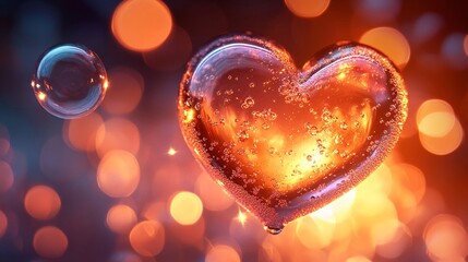 A bubbly soda heart pattern with glowing cartoon bubbles