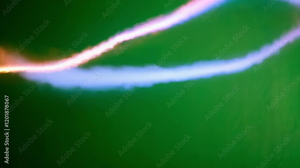 Poster colorful smoke trails are gracefully swirling and moving across a vibrant green screen background, c