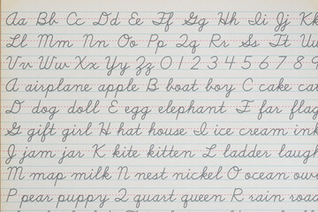decorative scrapbooking paper with primary school script alphabet