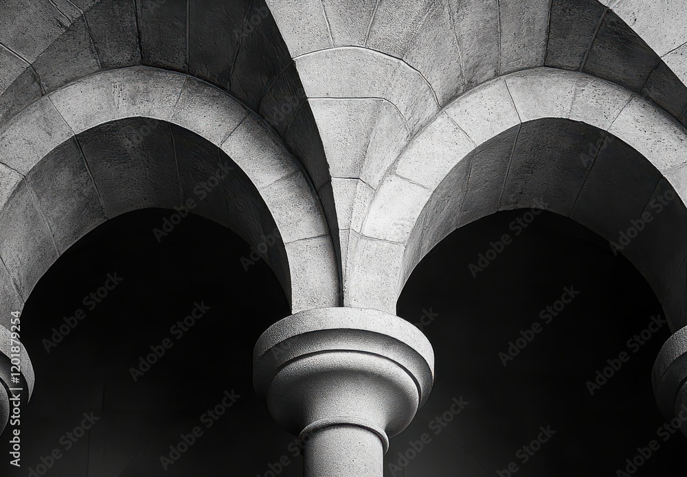 Poster elegant arched stone architecture with smooth columns and shadows highlighting the intricate details