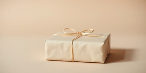 A simple, elegant gift wrapped in cream paper tied with a golden ribbon, a subtle yet meaningful gesture of appreciation
