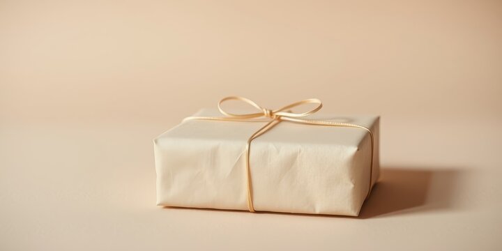 A simple, elegant gift wrapped in cream paper tied with a golden ribbon, a subtle yet meaningful gesture of appreciation