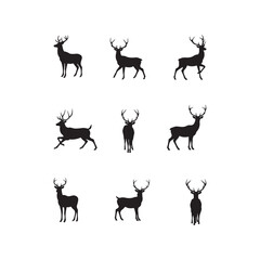 antler deer stag icon collection set silhouette vector art flat design illustrations