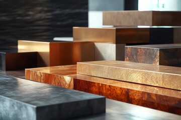 Abstract Geometric Wooden Block Composition