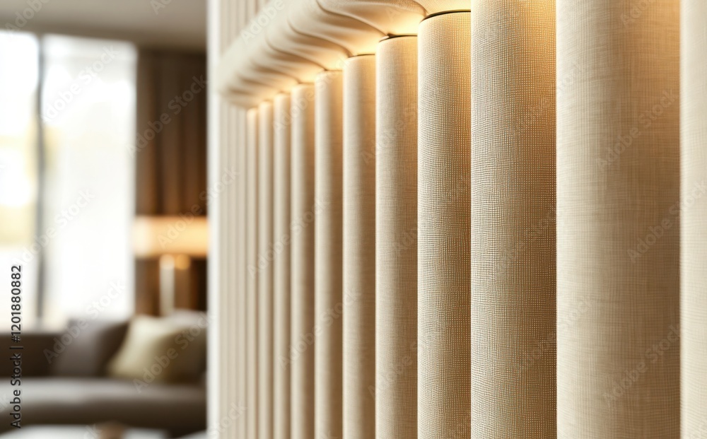 Poster elegant vertical textiles with soft lighting in modern interior design setting featuring subtle colo