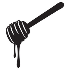 Honey dipper stick with dripping honey vector, Honey stick black silhouette icon vector illustration
