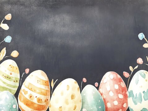 4w Watercolor Easter wreath with willow, daffodils and eggs, isolated on black background. 