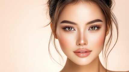 Fototapeta premium Captivating brown eyes closeup portrait of woman with elegant makeup