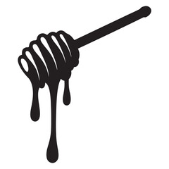 Honey dipper stick with dripping honey vector, Honey stick black silhouette icon vector illustration
