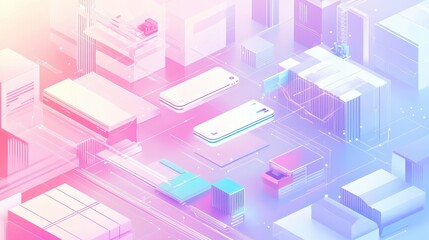 Online parcel tracking flat design side view futuristic technology animation colored pastel