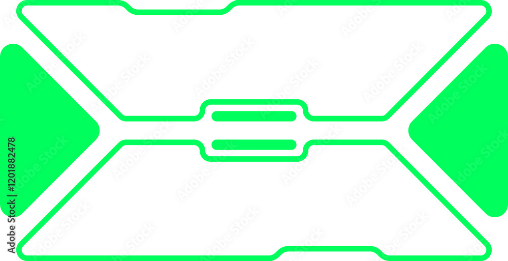 Poster a minimalist abstract shape with a neon green glow. the shape is composed of simple geometric elemen