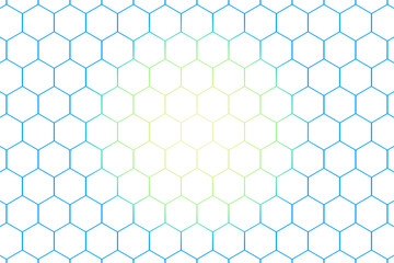 Fototapeta premium 中心が明るい黄色から青色に変わるグラデーションのハニカム模様