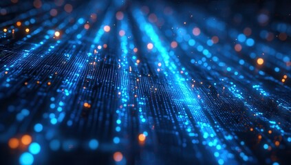 Futuristic Abstract Digital Background with Glowing Blue and Orange Particles, Creating a Dynamic Sense of Motion and Technology in an Innovative Design