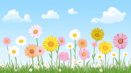 Fototapeta premium Breathtaking landscape vibrant field of flowers under clear blue sky vivid