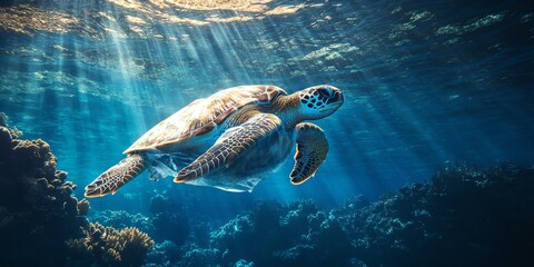 Obraz premium A sea turtle trapped in a plastic bag, highlighting the critical issue of ocean pollution. Ideal for environmental campaigns.