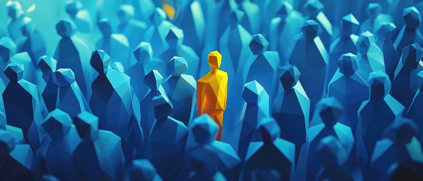 A person standing out among a crowd  people