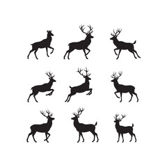 antler deer stag icon collection set silhouette vector art flat design illustrations
