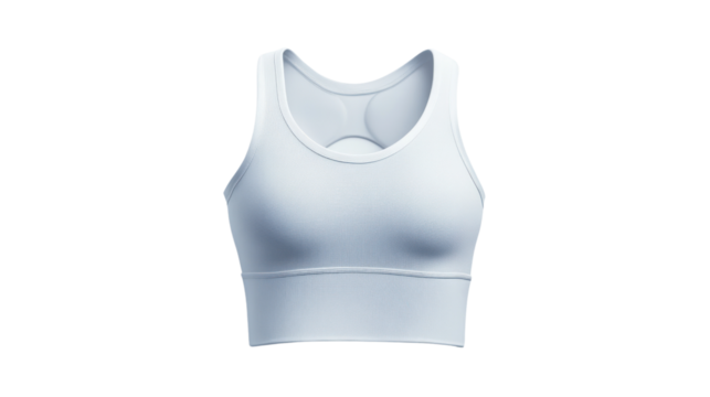 A stylish white sports bra designed for comfort and support during workouts. Ideal for fitness enthusiasts seeking elegance and functionality in activewear.