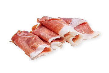 Serrano ham rolls stacked on cutout PNG transparent background