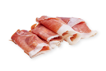 Serrano ham rolls stacked on cutout PNG transparent background