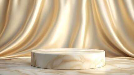 Elegant Marbled Display Platform with Soft Fabric Background