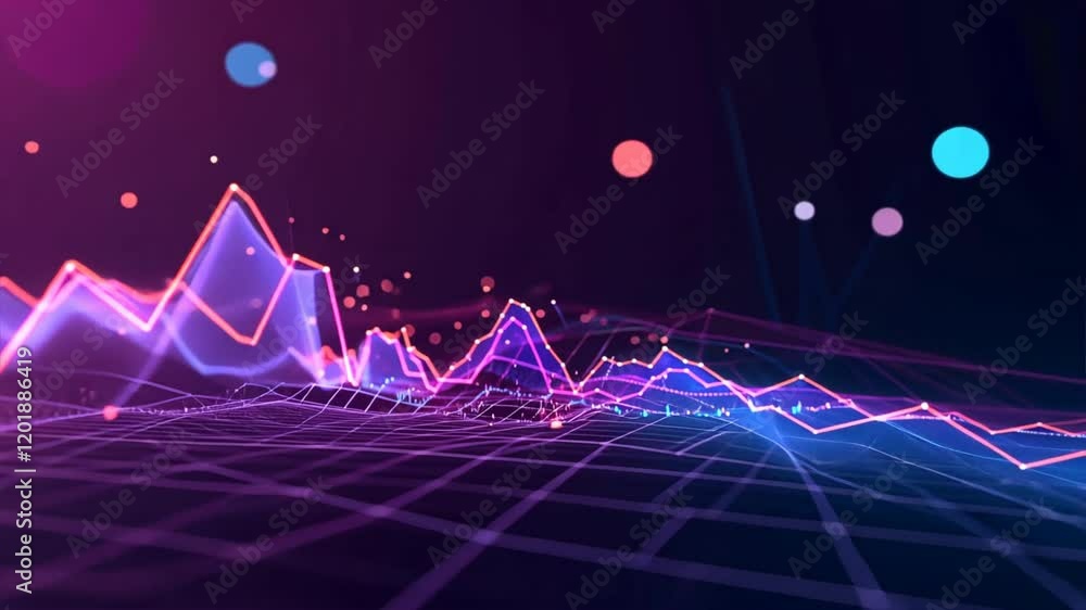 Poster dynamic digital data visualization colorful graphs, lines, and abstract statistics for enhanced anal