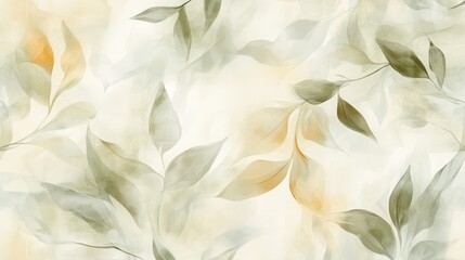 A soft, organic watercolor pattern featuring gentle, flowing shapes of leaves