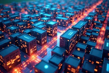 Obraz premium Digital City Data Flow - 3D Render