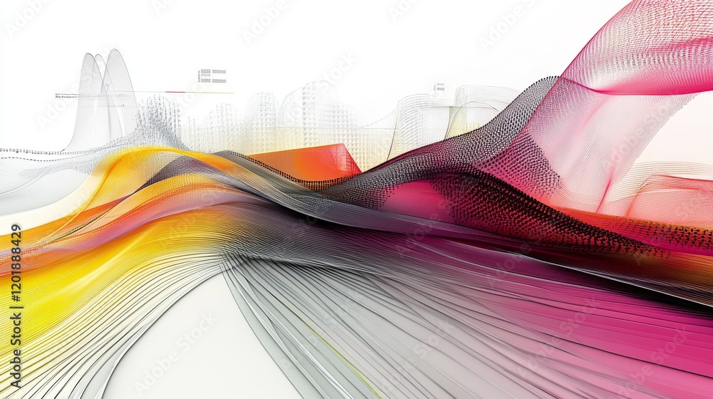 Aufkleber A wide-angle view of a D line graph with multiple data series, showing curves and intersections in a dynamic and detailed digital presentation.