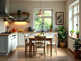Fototapeta premium Cozy Kitchen Dining Scene - Warm & Inviting