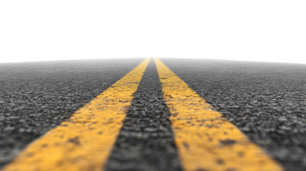 A close-up view of a highway with yellow lane markings, conveying the sense of open road, travel, and adventure in transportation.