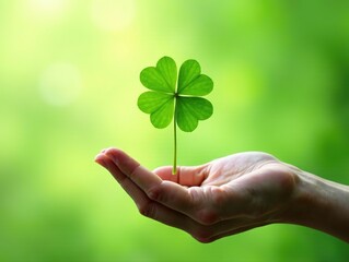 Clover Leaf Held - Green Gradient Background