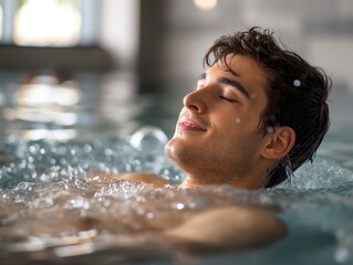 Man relaxing in a hydrotherapy pool, enjoying the therapeutic benefits of water
