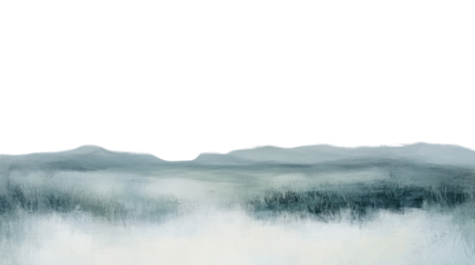 A serene landscape painting showcasing gentle hills shrouded in mist, evoking a sense of tranquility and natural beauty in soft hues.