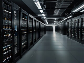 Fototapeta premium erver rooms,room with servers,data center,,server rack with servers,server rack with cables,server rack in a data center ,Server room with server tower
