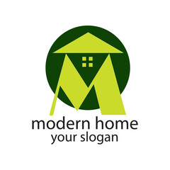 nature green Home M moderent  logo design vector