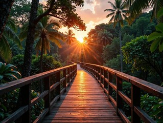 Belize Forest Footbridge - Tranquil Sunrise