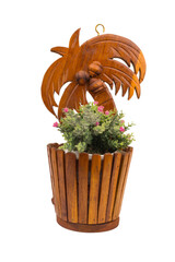 Wooden plant pots isolated on white background