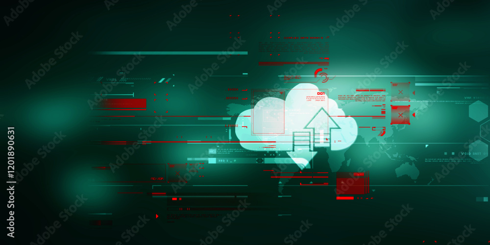 Poster 2d illustration uploading downloading arrow with cloud