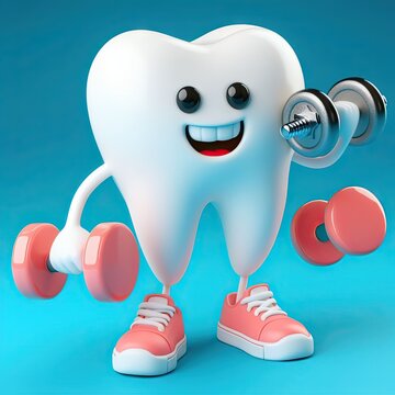Strong tooth lifting dumbbells, symbol of dental health and strength