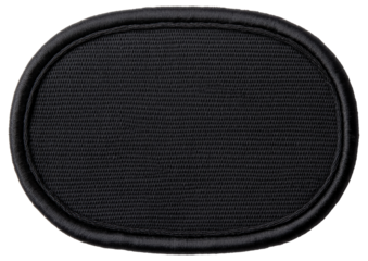Blank black patch for clothing with a textured surface and sturdy border isolated on transparent background.