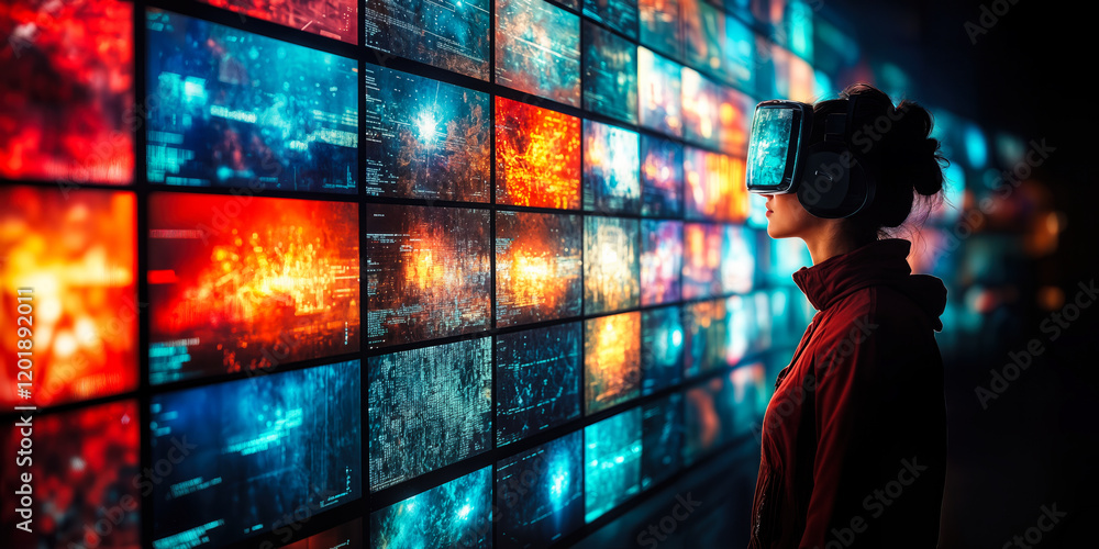 Poster immersive virtual reality experience with dynamic digital content displays