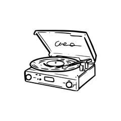 a line art drawing of vintage vinyl music box illustration