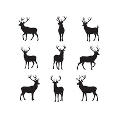 antler deer stag icon collection set silhouette vector art flat design illustrations