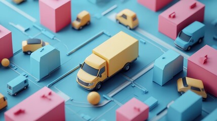 Fototapeta premium Same-day delivery network flat design top view metropolitan theme 3D render split-complementary color scheme 