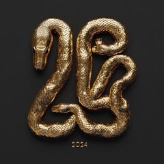 Obraz premium Golden Snake Number Design For 2024 New Year